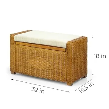 Bruno Rattan Wicker Chest 32 Inch Ottoman with Cushion