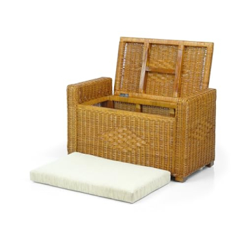 Bruno Rattan Wicker Chest 32 Inch Ottoman with Cushion