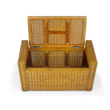 Bruno Rattan Wicker Chest 32 Inch Ottoman with Cushion