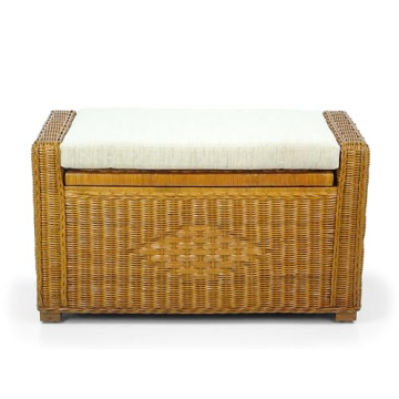 Bruno Rattan Wicker Chest 32 Inch Ottoman with Cushion
