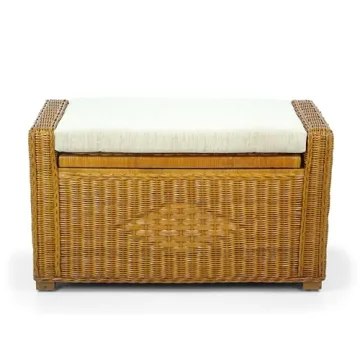 Bruno Rattan Wicker Chest 32 Inch Ottoman with Cushion