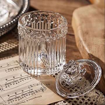 2 Pack Qtip Holder Glass Apothecary Jars with Lids Bathroom Accessories Vanity Organizers and Makeup Storage Canister for Cotton Ball, Cotton Swab, Floss, Candy, Clear