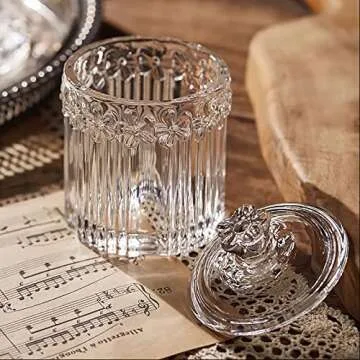 2 Pack Qtip Holder Glass Apothecary Jars with Lids Bathroom Accessories Vanity Organizers and Makeup Storage Canister for Cotton Ball, Cotton Swab, Floss, Candy, Clear