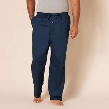 Amazon Essentials Men's Straight-Fit Woven Pajama Pant, Navy, Large