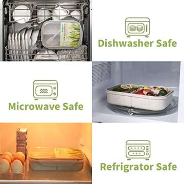 Itopor® Ideal Leak-Proof Bento Box for Kids,Wheat Fiber Materials Lunch Box Kids,Microwave & Dishwasher Safe Bento Box Adult,Durable BPA-Free Lunch Containers with Utensils(White 1300ml)