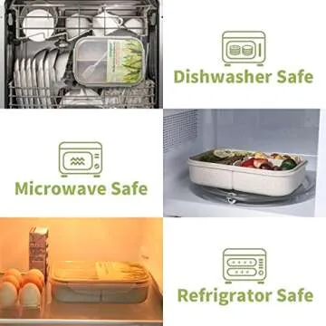 Itopor® Ideal Leak-Proof Bento Box for Kids,Wheat Fiber Materials Lunch Box Kids,Microwave & Dishwasher Safe Bento Box Adult,Durable BPA-Free Lunch Containers with Utensils(White 1300ml)