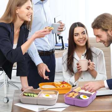 Itopor® Ideal Leak-Proof Bento Box for Kids,Wheat Fiber Materials Lunch Box Kids,Microwave & Dishwasher Safe Bento Box Adult,Durable BPA-Free Lunch Containers with Utensils(White 1300ml)