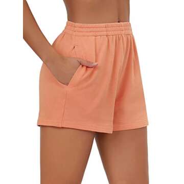 Romwe Women's Running Shorts Drawstring Elastic Waist Athletic Yoga Workout Shorts with Pocket Coral Orange S