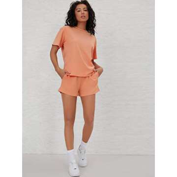 Romwe Women's Running Shorts Drawstring Elastic Waist Athletic Yoga Workout Shorts with Pocket Coral Orange S