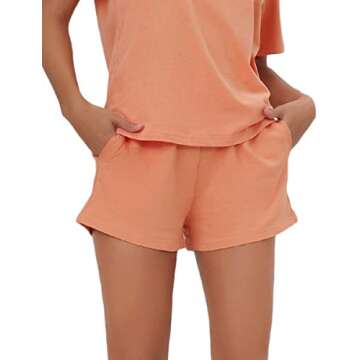 Romwe Women's Running Shorts Drawstring Elastic Waist Athletic Yoga Workout Shorts with Pocket Coral Orange S