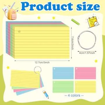 YAGUAO Colored Index Cards 3x5 Inches Flash Cards with Ring Lined Flashcards Note Cards for Studying...