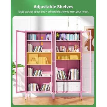 Greenvelly Tall Curio Bookcase with Tempered Glass Doors and Shelves for Home Bedroom and Living Room