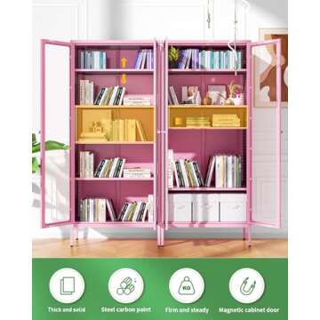 Greenvelly Tall Curio Bookcase with Tempered Glass Doors and Shelves for Home Bedroom and Living Room