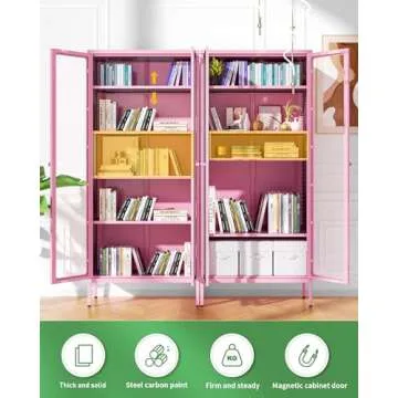 Greenvelly Tall Curio Bookcase with Tempered Glass Doors and Shelves for Home Bedroom and Living Room