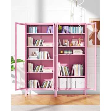 Greenvelly Tall Curio Bookcase with Tempered Glass Doors and Shelves for Home Bedroom and Living Room