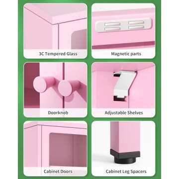 Greenvelly Tall Curio Bookcase with Tempered Glass Doors and Shelves for Home Bedroom and Living Room