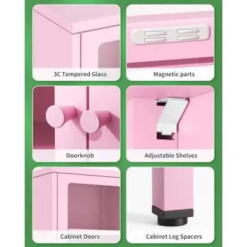 Greenvelly Tall Curio Bookcase with Tempered Glass Doors and Shelves for Home Bedroom and Living Room