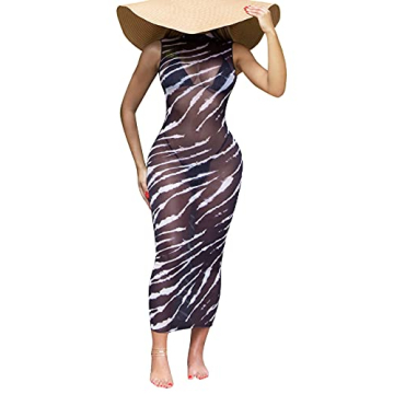 Bluewolfsea Women's Mesh Zebra Beach Cover Up Dress: Chic Comfort for Summer