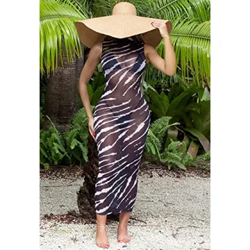 Bluewolfsea Women's Mesh Zebra Cover Up Dress for Summer