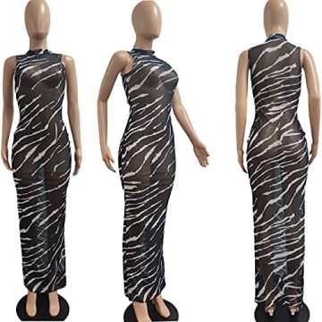 Bluewolfsea Women's Mesh Zebra Cover Up Dress for Summer