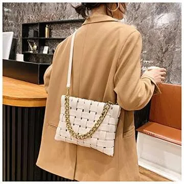 YP Women Crossbody Bag Leather Woven Purse Shoulder Bag Trendy Envelope Clutch Purses with Chain (B-...