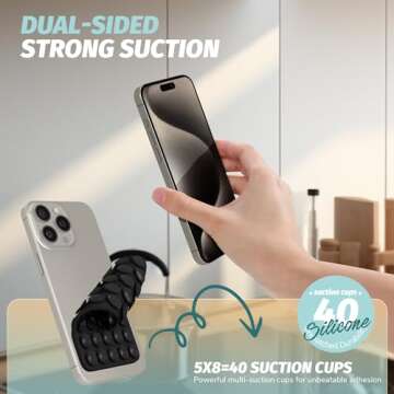 Orzero (2 PCS) Double Sided 40 Grain Silicone Suction Cups Phone Mount Compatible for All iPhone and Android Cellphones, Hands-Free Strong Grip Holder for Selfies and Videos (Black, White)