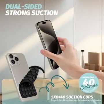 Orzero (2 PCS) Double Sided 40 Grain Silicone Suction Cups Phone Mount Compatible for All iPhone and Android Cellphones, Hands-Free Strong Grip Holder for Selfies and Videos (Black, White)