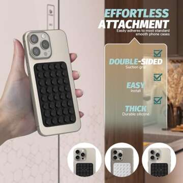 Orzero (2 PCS) Double Sided 40 Grain Silicone Suction Cups Phone Mount Compatible for All iPhone and Android Cellphones, Hands-Free Strong Grip Holder for Selfies and Videos (Black, White)