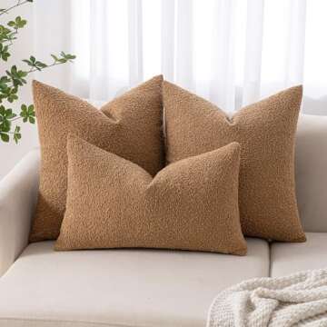 MIULEE Pack of 1 Brown Textured Boucle Throw Pillow Cover Soft Decorative Couch Accent Solid Lumbar Pillow Case for Cushion Chair Sofa Bedroom Livingroom Home Decor，12x20 Inch