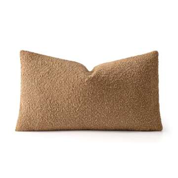 MIULEE Pack of 1 Brown Textured Boucle Throw Pillow Cover Soft Decorative Couch Accent Solid Lumbar Pillow Case for Cushion Chair Sofa Bedroom Livingroom Home Decor，12x20 Inch