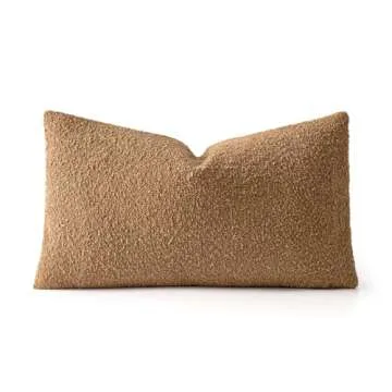 MIULEE Pack of 1 Brown Textured Boucle Throw Pillow Cover Soft Decorative Couch Accent Solid Lumbar Pillow Case for Cushion Chair Sofa Bedroom Livingroom Home Decor，12x20 Inch