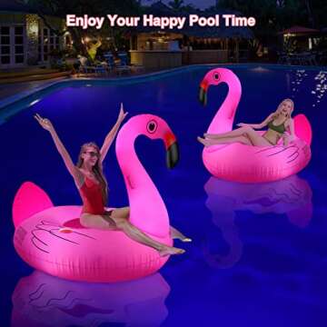 Big Flamingo Pool Floats Solar Powered Swan Pool Floats Adult with LED Color Changing Lights, 69 Inch Large Inflatable Pool Floaties with Cup Holder, Turtle Lake Float Lounger