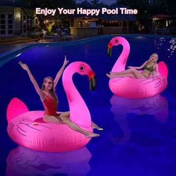 Big Flamingo Pool Floats Solar Powered Swan Pool Floats Adult with LED Color Changing Lights, 69 Inch Large Inflatable Pool Floaties with Cup Holder, Turtle Lake Float Lounger