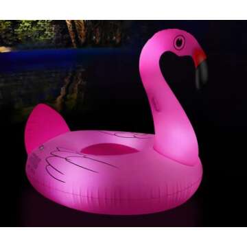 Big Flamingo Pool Floats Solar Powered Swan Pool Floats Adult with LED Color Changing Lights, 69 Inch Large Inflatable Pool Floaties with Cup Holder, Turtle Lake Float Lounger