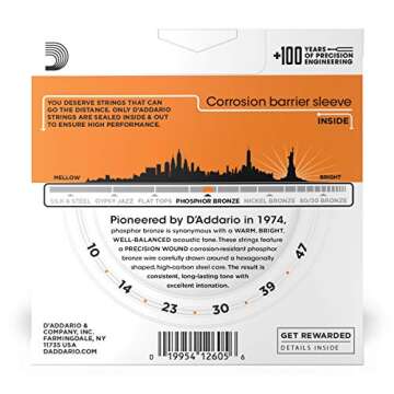 D'Addario Guitar Strings - Phosphor Bronze Acoustic Guitar Strings - EJ15-3D - Rich, Full Tonal Spec...