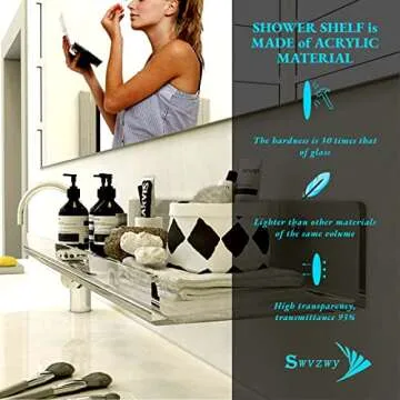 Acrylic Floating Shelves,Bathroom Shower Shelf,No Drill No Damage Wall Mounted,Clear Invisible,Renter Friendly Shelves Can Be Used in Bedroom, Kitchen, Living Room, Bathroom,Office (4 Pack)