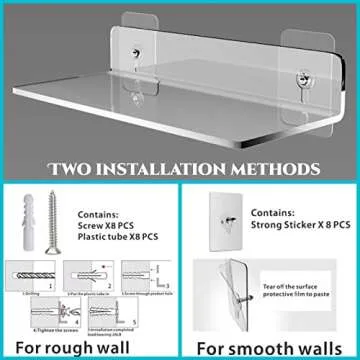 Acrylic Floating Shelves,Bathroom Shower Shelf,No Drill No Damage Wall Mounted,Clear Invisible,Renter Friendly Shelves Can Be Used in Bedroom, Kitchen, Living Room, Bathroom,Office (4 Pack)