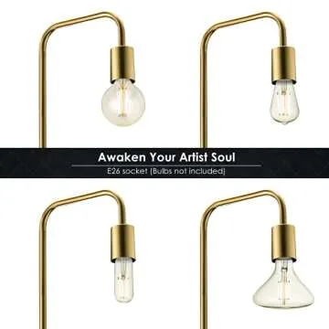 BoostArea Industrial Gold Standing Lamp, 63 Inch, E26 Socket, On/Off Footswitch, ETL Listed, Modern for Bedroom, Living Room, Minimalist, Vintage, Mid-Century, Boho, Metal