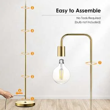 BoostArea Industrial Gold Standing Lamp, 63 Inch, E26 Socket, On/Off Footswitch, ETL Listed, Modern for Bedroom, Living Room, Minimalist, Vintage, Mid-Century, Boho, Metal