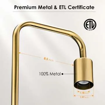 BoostArea Industrial Gold Standing Lamp, 63 Inch, E26 Socket, On/Off Footswitch, ETL Listed, Modern for Bedroom, Living Room, Minimalist, Vintage, Mid-Century, Boho, Metal