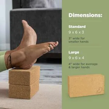 Bean Products Yoga Blocks, Standard & Large Sizes - Studio Grade, Non-Slip, Made from Eco Friendly Materials - 100% Natural Cork or Foam - Improves Stability & Alignment - Single Block or 2 Pack Sets