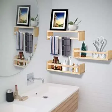 AZSKY Nursery Book Shelves 24 Inch Rustic Natural Wood Floating Shelves,Wall Book Shelves for Farmhouse,Bathroom Décor,Kitchen Spice Rack or Book Shelf Organizer for Home Décor,a Set of 3 Same Sizes