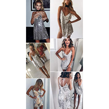 ANKOMINA Sexy Glitter Sequin Spaghetti Strap Mini Dress