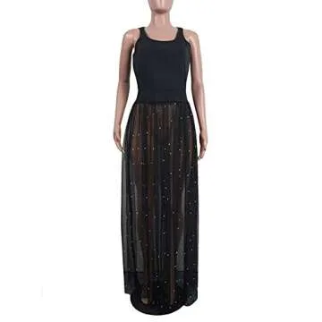 HOTGIRL Women's Maxi Dress Sheer Beach Cover Up Plus Size Casual Summer See Through Dresses for Women Sexy Clubwear Mesh Black XL