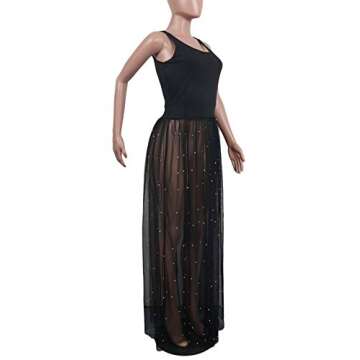 HOTGIRL Women's Maxi Dress Sheer Beach Cover Up Plus Size Casual Summer See Through Dresses for Women Sexy Clubwear Mesh Black XL