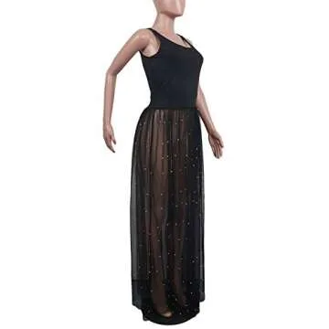 HOTGIRL Women's Maxi Dress Sheer Beach Cover Up Plus Size Casual Summer See Through Dresses for Women Sexy Clubwear Mesh Black XL