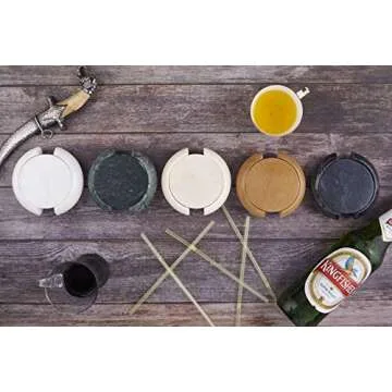 Makrana Marble Coasters for Drinks, Gift Set of 6 with Holder