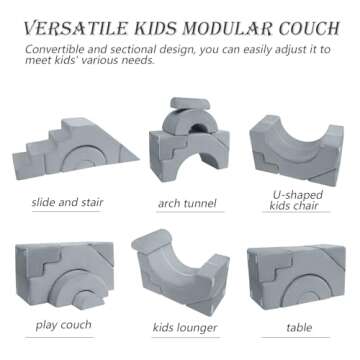 MeMoreCool Foam Climbing Toddler Couch, Modular Kids Sofa with Slide & Stair, Convertible Baby Couch for Playroom, Sectional Furniture for Crawling, Climbing, and Kids’ Play
