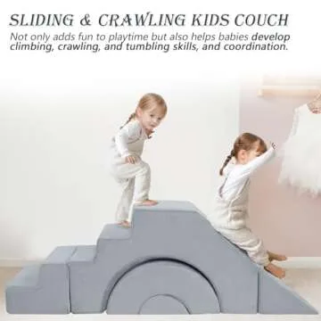 MeMoreCool Foam Climbing Toddler Couch, Modular Kids Sofa with Slide & Stair, Convertible Baby Couch for Playroom, Sectional Furniture for Crawling, Climbing, and Kids’ Play