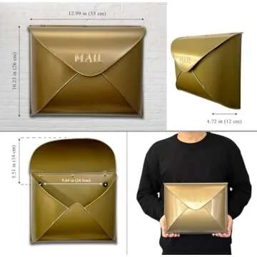 NACH Wall Mount Mailboxes for Outside, 12.5 x 5 x 10 inch Antique Brass Wall Mailboxes for Outside, Waterproof Mailboxes for Outside - Envelope Mailbox